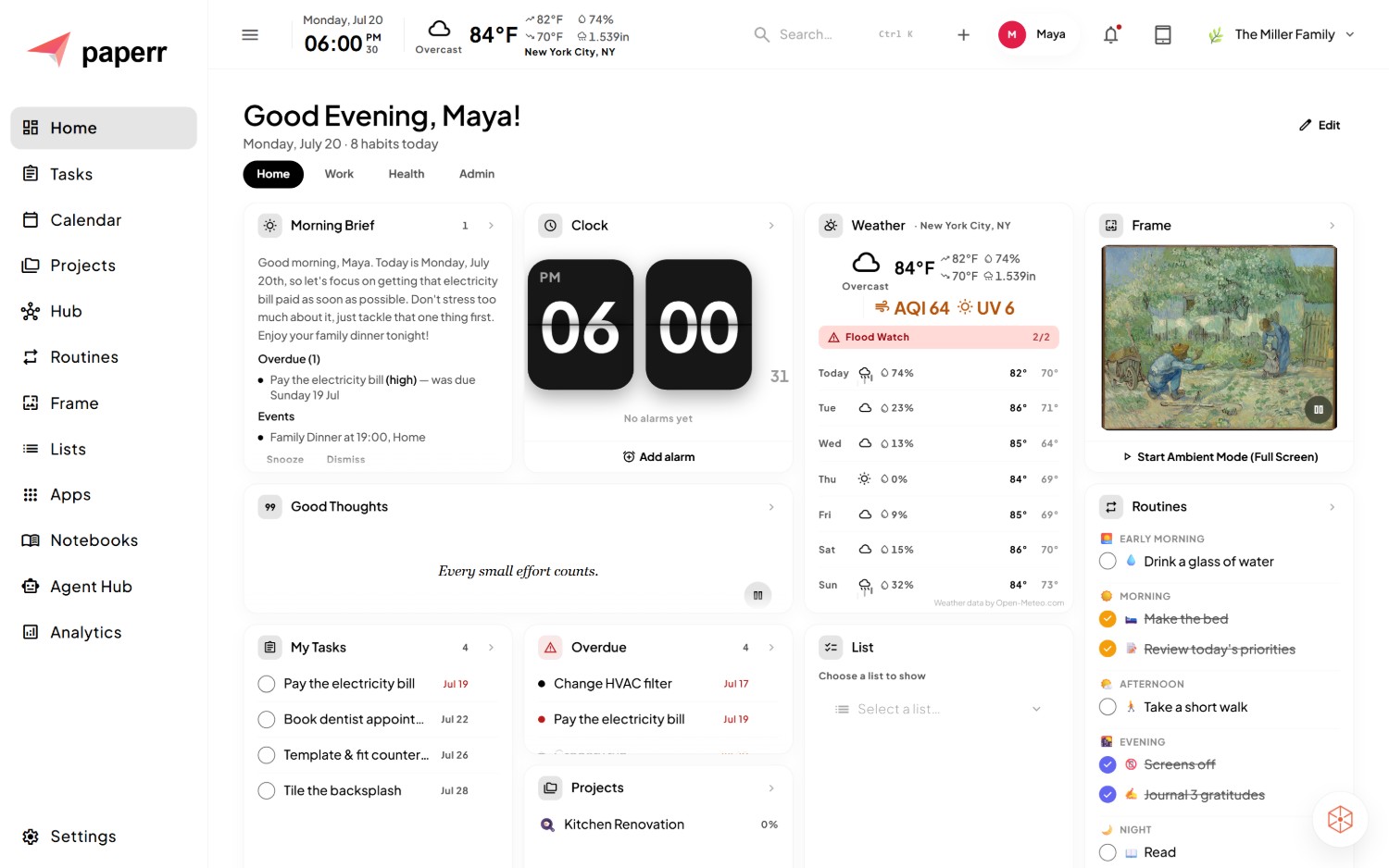 paperr Home board with widgets