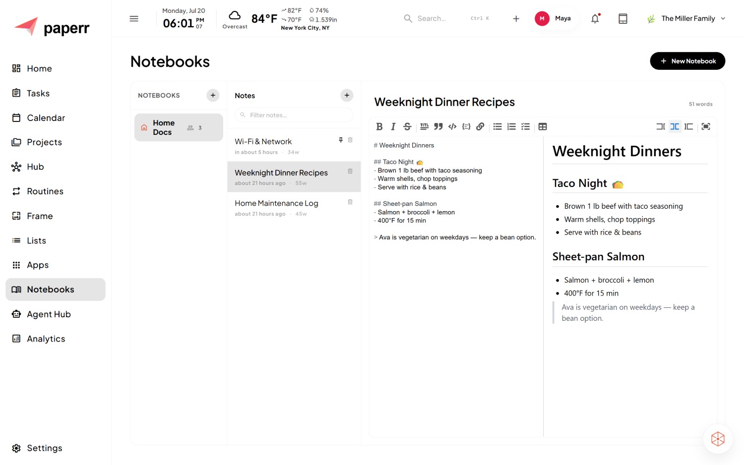 paperr Notebook detail with markdown note